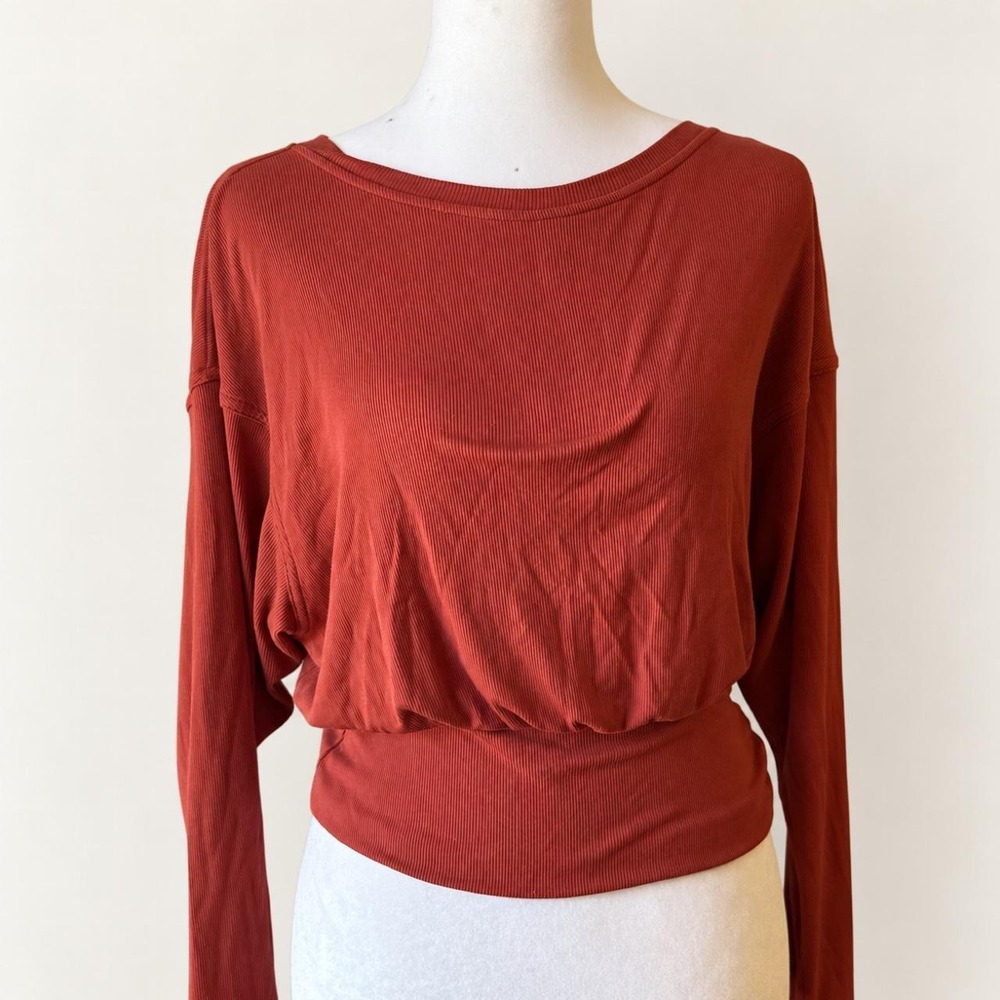 Lululemon rust-red ribbed long-sleeve top